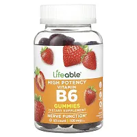 Lifeable, High Potency Vitamin B6 Gummies, Natural Strawberry, 100 mg, 60 Gummies (50 mg per Gummy)