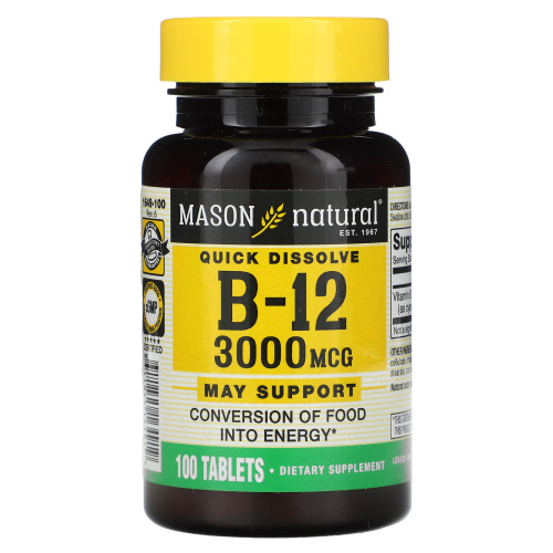 Mason Natural, Витамин B12, 3000 мкг, 100 таблеток