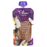 Plum Organics, Organic Baby Food, 6 Months &amp; Up, Apple Blackberry Coconut Cream &amp; Oat, 3.5 oz (99 g)