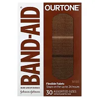 Band Aid, Adhesive Bandages, Ourtone, Flexible Fabric, Assorted Sizes, BR55, 30 Bandages