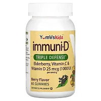 YumV&#x27;s, Kid&#x27;s Elderberry, Vitamin C &amp; Vitamin D, Triple Defense, Berry, 25 mcg (1,000 IU), 60 Gummies