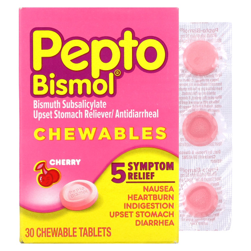 Pepto Bismol, Жевательные таблетки, вишня, 30 жевательных таблеток