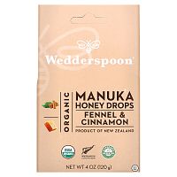 Wedderspoon, Organic Manuka Honey Drops, Fennel & Cinnamon, 4 oz (120 g)