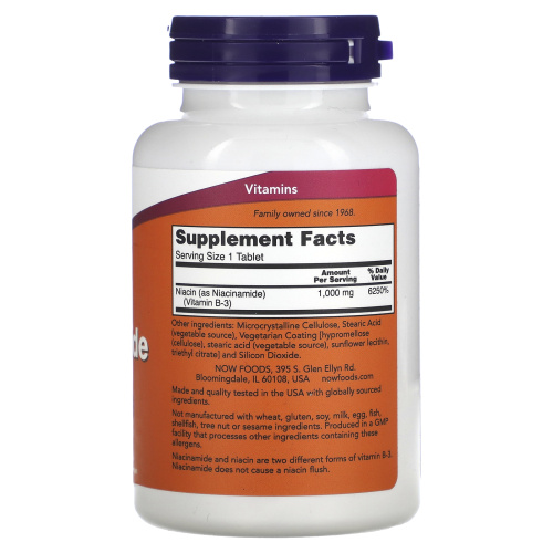 NOW Foods, Niacinamide, 1,000 mg, 90 Tablets фото 2