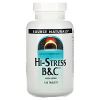 Source Naturals, Hi-Stress B&C, витамины B и C с травами, 120 таблеток