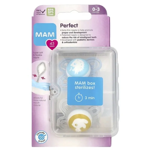 MAM, Perfect Pacifier, 0-3 Months, Boy, 2 Count