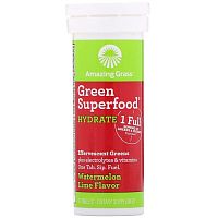 Amazing Grass, Green Superfood, шипучий напиток из зелени для поддержания водного баланса, со вкусом арбуза и лайма, 10 таблеток