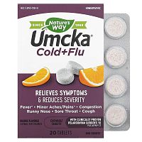 Nature&#x27;s Way, Umcka, Cold+Flu, Orange, 20 Chewable Tablets