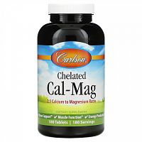 Carlson, Chelated Cal-Mag, 180 таблеток