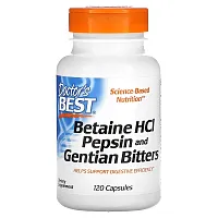 Doctor&#x27;s Best, Betaine HCl Pepsin &amp; Gentian Bitters, 120 Capsules