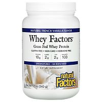 Natural Factors, Whey Factors, сывороточный протеин травяного откорма, натуральная французская ваниль, 340 г (12 унций)