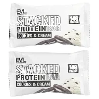 EVLution Nutrition, Stacked Protein Bar, Peanut Butter Cookies &amp; Cream, 2 Bars, 2.29 oz (65 g) Each