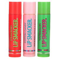 Lip Smacker, Original &amp; Best Flavors, Lip Balm, Strawberry, Cotton Candy, Watermelon, 3 Pack, 0.14 oz (4 g) Each