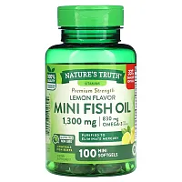 Nature&#x27;s Truth, Mini Fish Oil, Premium Strength, Lemon, 1,300 mg, 100 Mini Softgels (650 mg per Softgel)