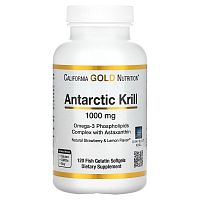 California Gold Nutrition, масло антарктического криля, комплекс фосфолипидов из омега-3 с астаксантином, натуральный вкус клубники и лимона, 1000 мг, 120 капсул из рыбьего желатина