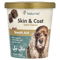 NaturVet, Skin &amp; Coat Soft Chews, Plus Breath Aid, For Dogs, 70 Soft Chews, 5.4 oz (154 g)