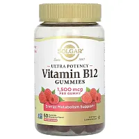 Solgar, Ultra Potency Vitamin B12 Gummies, Raspberry, 1,500 mcg, 60 Gummies