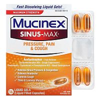 Mucinex, Sinus-Max, Pressure, Pain &amp; Cough, Maximum Strength, For Ages 12+, 16 Liquid Gels