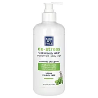 Kiss My Face, De-Stress, Hand &amp; Body Lotion, Peppermint + Clary Sage, 16 fl oz (473 ml)