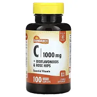 Sundance Vitamins, C + Bioflavonoids &amp; Rose Hips, 100 Coated Caplets