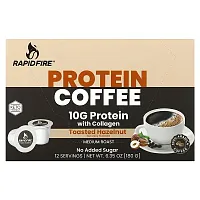 RAPIDFIRE, Protein Coffee Pod, Toasted Hazelnut, Medium Roast, 12 Pods, 6.35 oz (180 g)