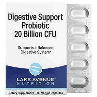 Lake Avenue Nutrition, Digestive Support Probiotic, Probiotic &amp; Prebiotic Blend, 20 Billion CFUs, 30 Veggie Capsules