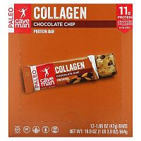 Caveman Foods, Collagen Protein Bar, Chocolate Chip, 12 Bars, 1.66 oz (47 g) Each