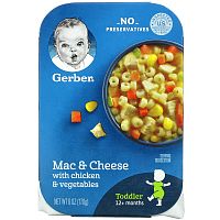 Gerber, Макароны и сыр с курицей и овощами, от 12 месяцев, 170 г (6 унций)