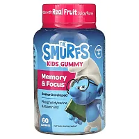 The Smurfs, Kids Memory &amp; Focus Gummy, Smurf Berry, Ages 4+, 60 Gummies