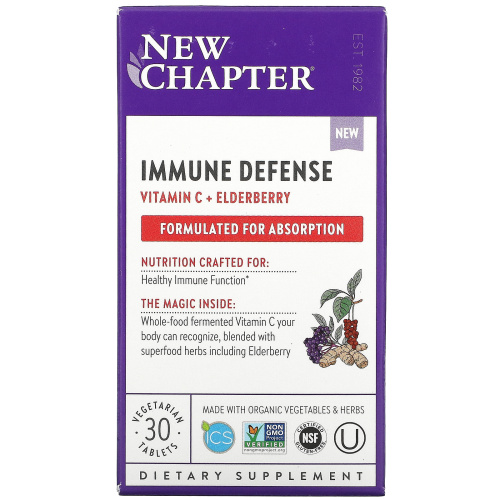 New Chapter, Immune Defense, Vitamin C + Elderberry, 30 Vegetarian Tablets