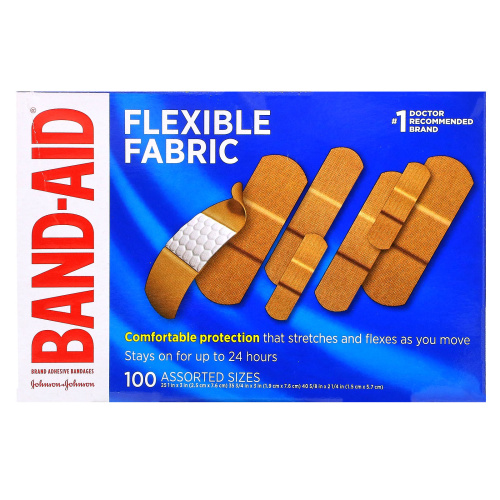 Band Aid, Лейкопластыри, гибкая ткань, разные размеры, 100 бинтов