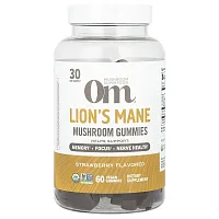 Om Mushrooms, Lion&#x27;s Mane Mushroom Gummies, Strawberry , 60 Vegan Gummies