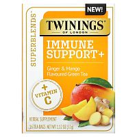 Twinings, Superblends, поддержка иммунитета, с витамином C, зеленым чаем с имбирем и манго, 16 чайных пакетиков, 32 г (1,12 унции) каждый