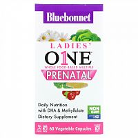 Bluebonnet Nutrition, Ladies' ONE, мультивитаминная добавка на основе цельных продуктов, для беременных, 60 растительных капсул