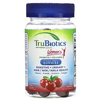 TruBiotics, Women&#x27;s Probiotic + Collagen, Digestive, Urinary, Hair/Skin/Nails Health, Cran-Raspberry, 50 Gummies