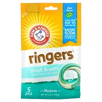 Arm &amp; Hammer, Ringers, Fresh Breath Dental Treats For Dogs, Medium, Mint, 5 Pieces