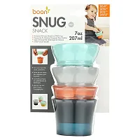 Boon, Snug Snack, Universal Silicone Snack Lid with Cup, 9m+, 2 Cups &amp; 2 Lids, 7 oz (207 ml) Each