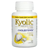 Kyolic, Aged Garlic Extract, экстракт чеснока с лецитином, состав 104 для снижения уровня холестерина, 100 капсул