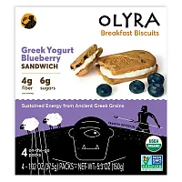 Olyra, Organic Breakfast Biscuits, Greek Yogurt Blueberry Sandwich, 4 Packs, 1.32 oz (37.5 g) Each