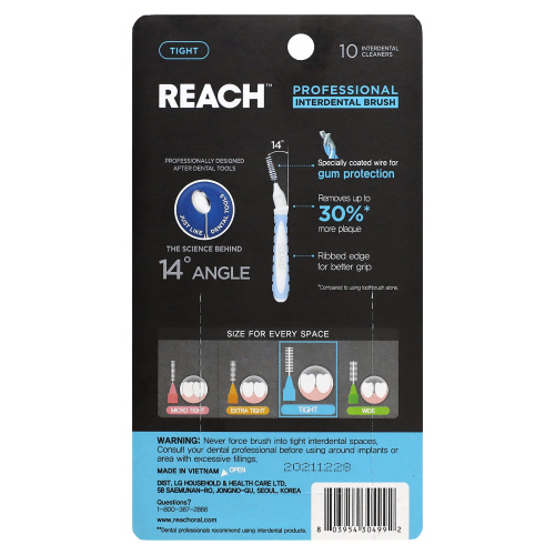 Reach, Professional Interdental Brush, Tight, 10 Interdental Cleaners фото 2