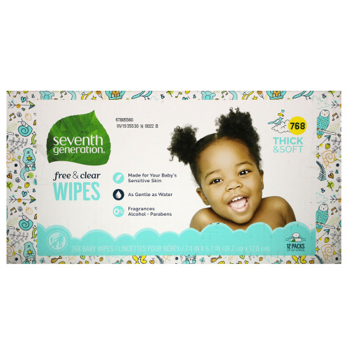 Seventh Generation, Baby Wipes,  Free & Clear, 768 Wipes фото 2