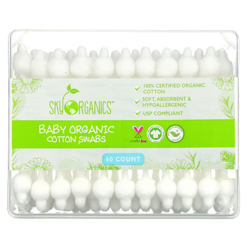 Sky Organics, Baby Organic Cotton Swabs, 60 Count