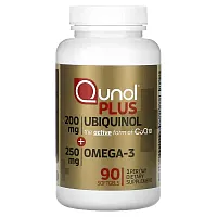 Qunol, Plus Ubiquinol + Omega-3, 200 mg + 250 mg, 90 Softgels