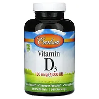 Carlson, Vitamin D3, 100 mcg (4,000 IU), 360 Soft Gels