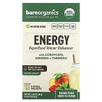 BareOrganics, Energy, Superfood Water Enhancer, Organic Peach Green Tea, 5 Stick Packets, 0.21 oz (6 g) Each