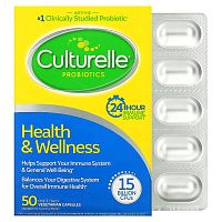 Culturelle, Probiotics, Health &amp; Wellness, 15 Billion CFUs, 50 Once Daily  Vegetarian Capsules