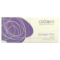 Cottons, Тампоны из 100% чистого хлопка, Super Plus, без запаха, 16 штук