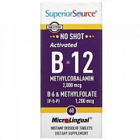Superior Source, Активированный витамин B12 метилкобаламин, B6 (P-5-P) и метилфолат, 2000 мкг/1200 мкг, 60 таблеток