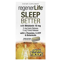 Natural Factors, RegenerLife, Sleep Better with Melatonin, L-Theanine &amp; Botanicals, 60 Tri-Layer Tablets