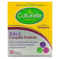 Culturelle, Probiotics, 3-in-1 Complete Probiotic with Omega 3s, 30 Once Daily Capsules